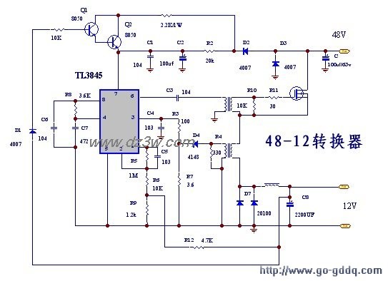 48V输入12V输出的直流降电路图