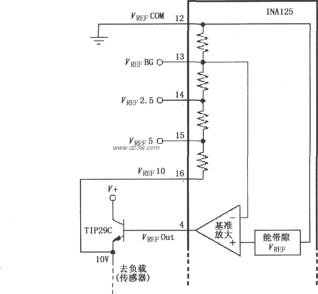 INA125的基准电源扩流电电路图