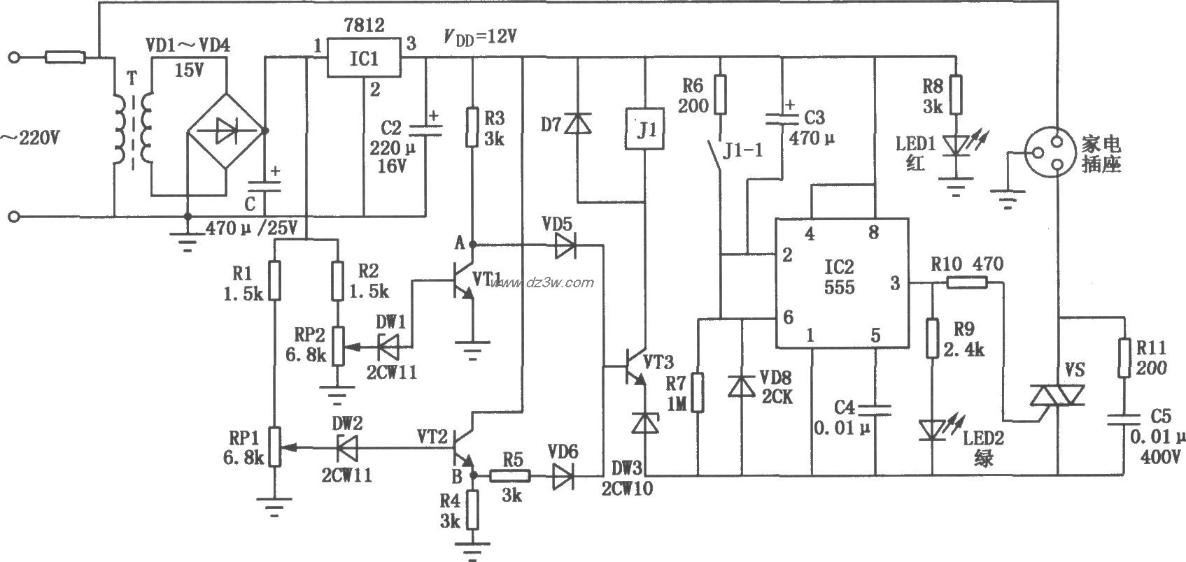 多功能家电保护电路电路图