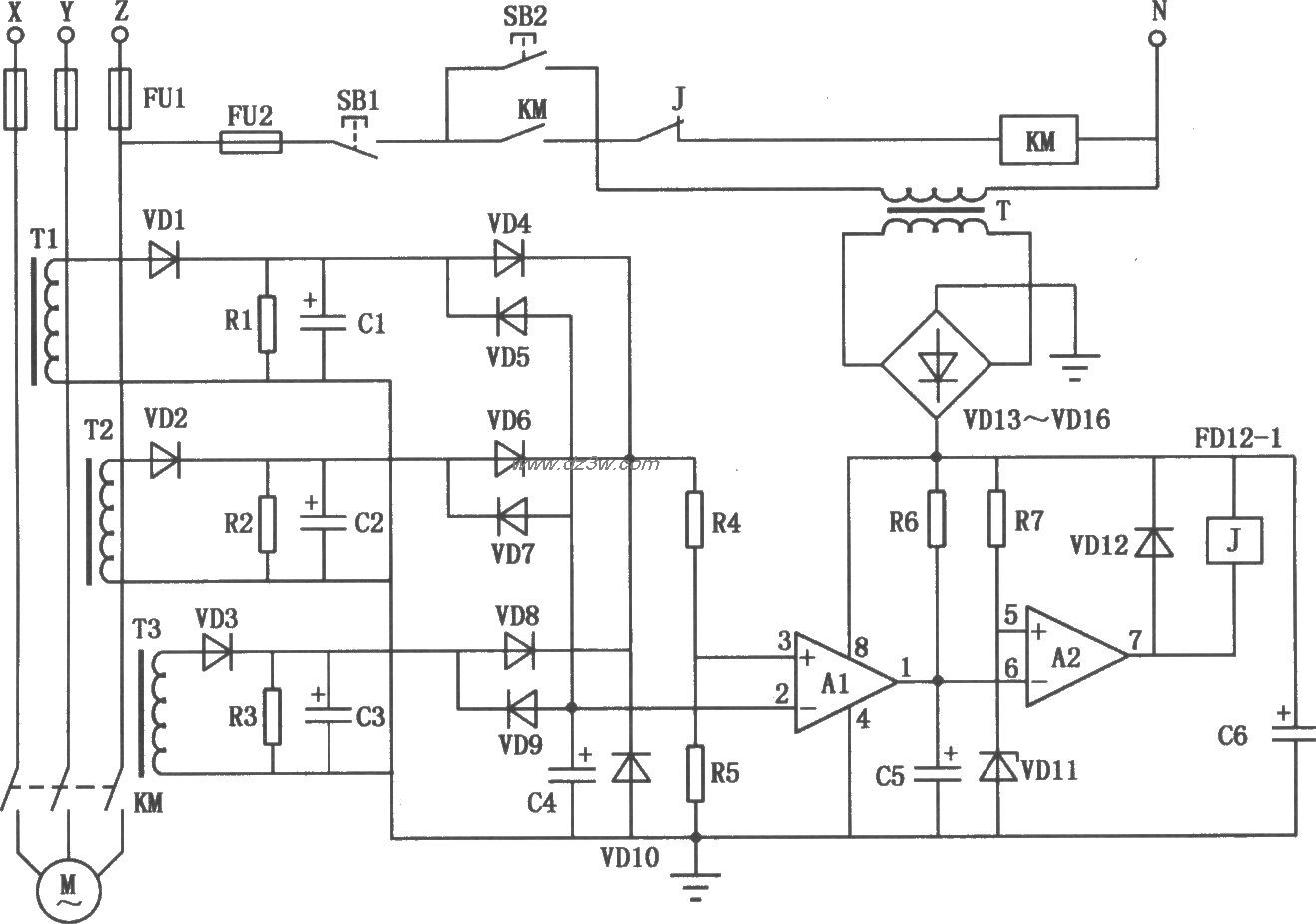 电流型三相电动机断相保电路图