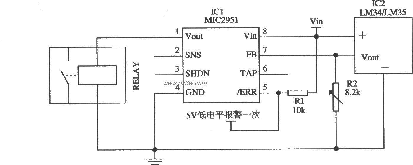 由MIC2951构成的过热保护电路图