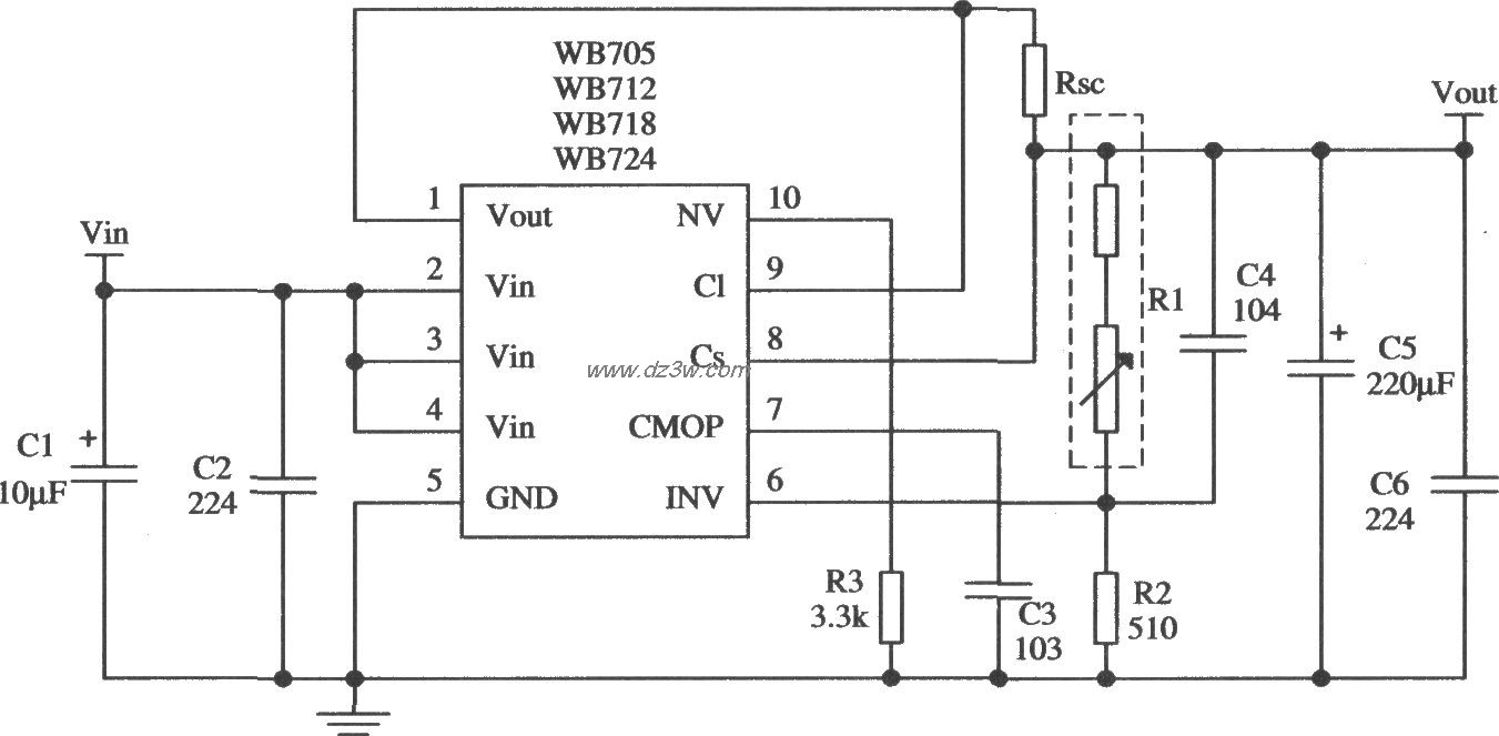 由WB705构成的减流型保护电路图