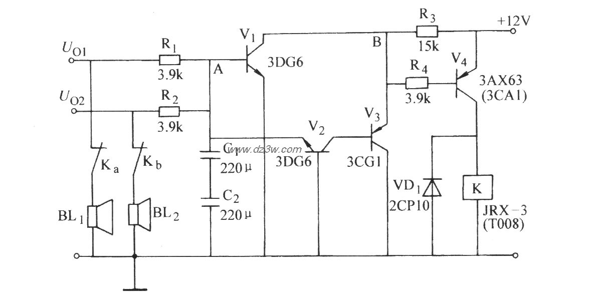 互补检拾型喇叭保护电路电路图