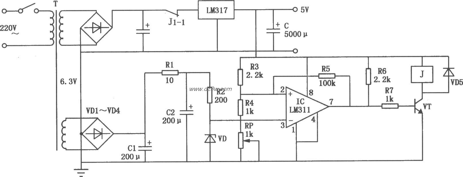 单板机电源过压保护电路电路图