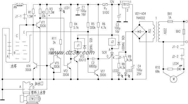 水塔自动供水保护电路电路图