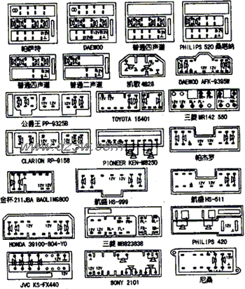 汽车音响收放机后插座接电路图