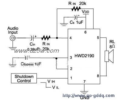 用HWD2190组成的汽车功放电路图