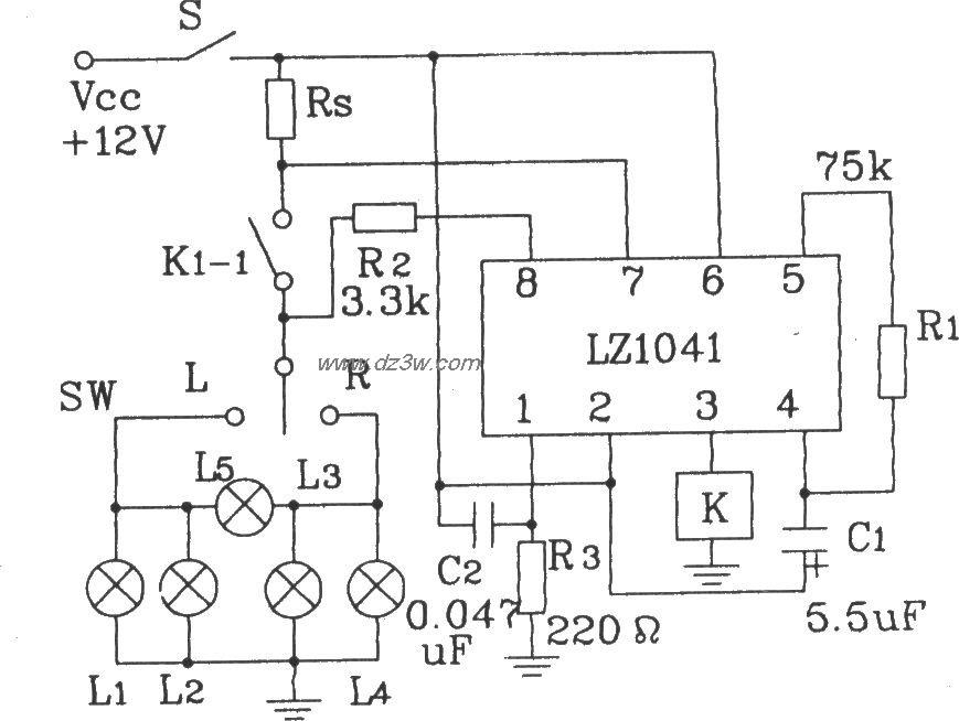 LZ1041改进型汽车转弯报电路图
