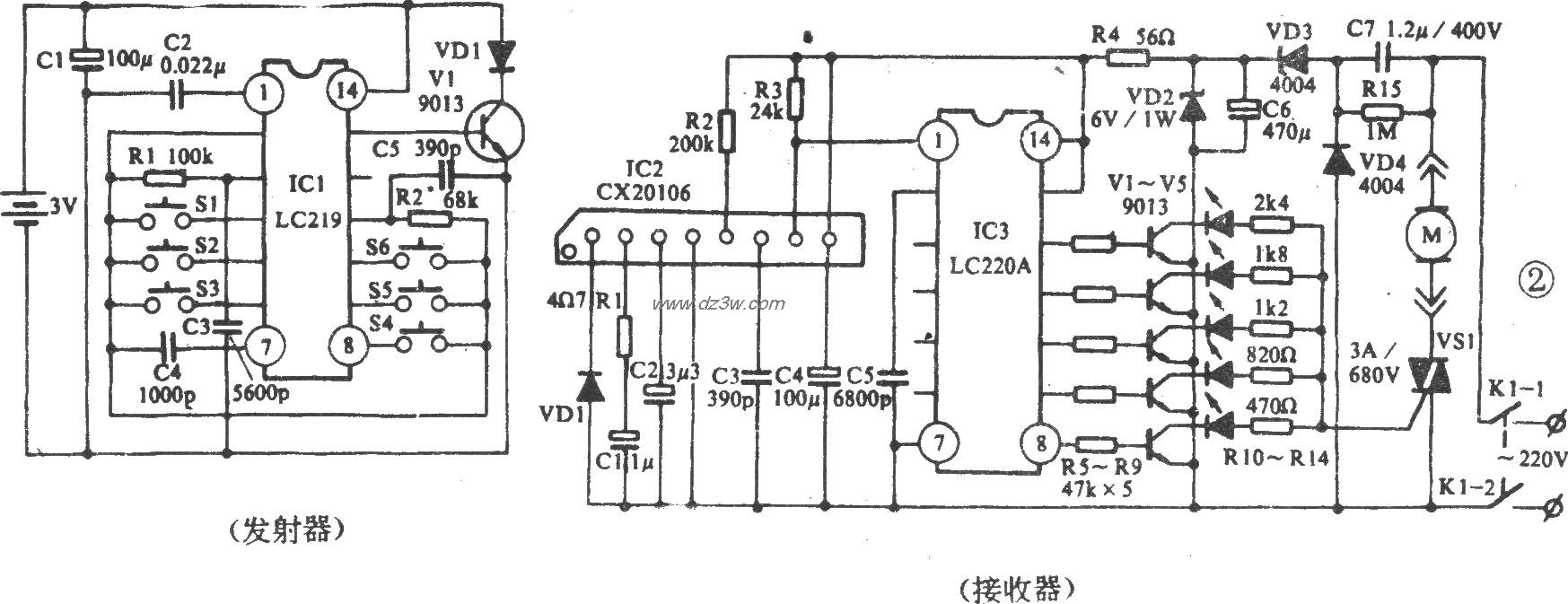 吊扇红外遥控电路(一)电路图