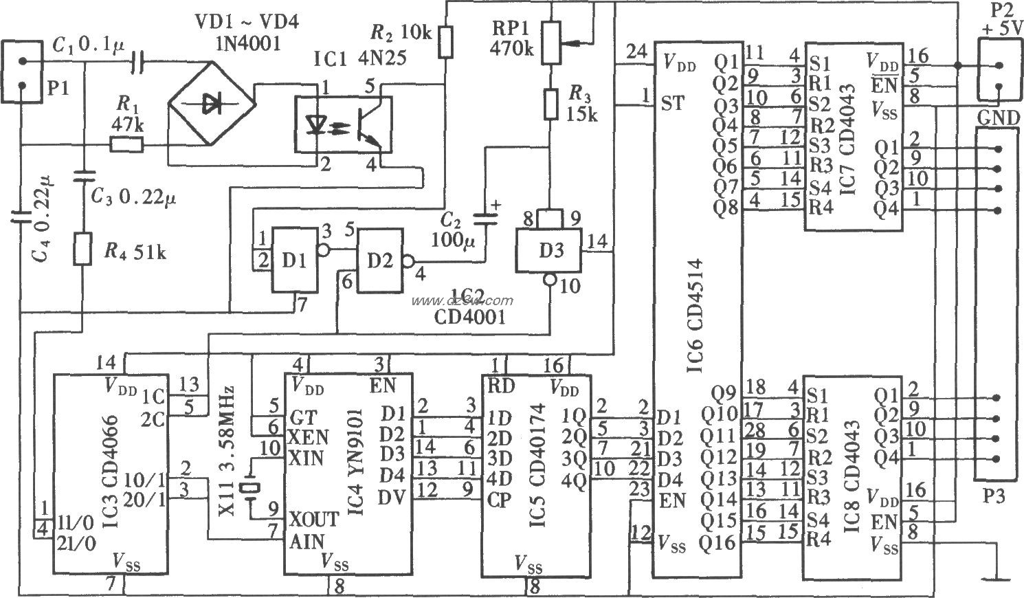 由电话遥控的八路遥控器电路图