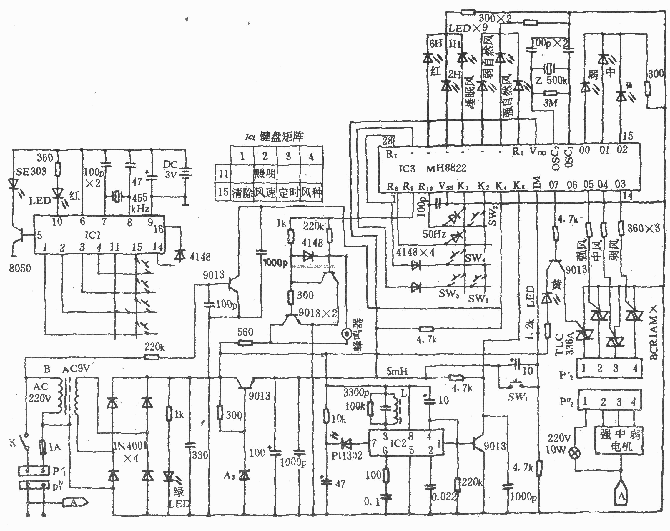 电风扇红外遥控电路(长城电路图