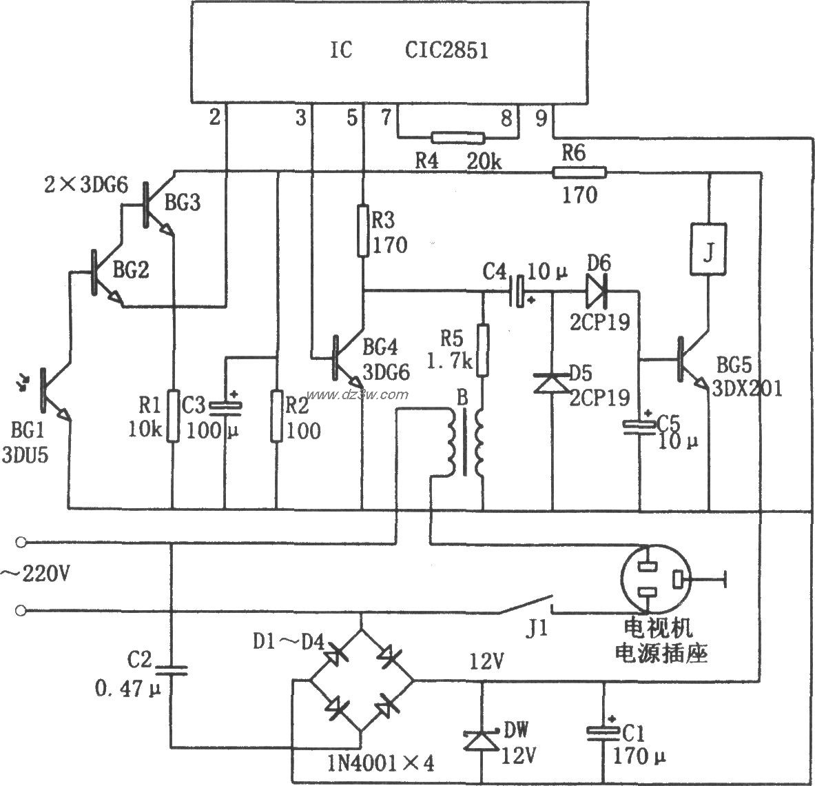 电视机节电遥控关机电路电路图