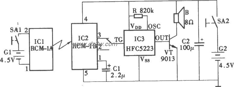无线电遥控语音门铃电路电路图