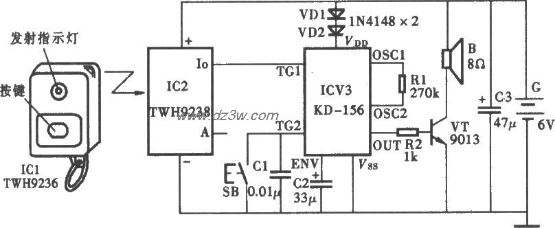 无线电遥控与手控双语音电路图