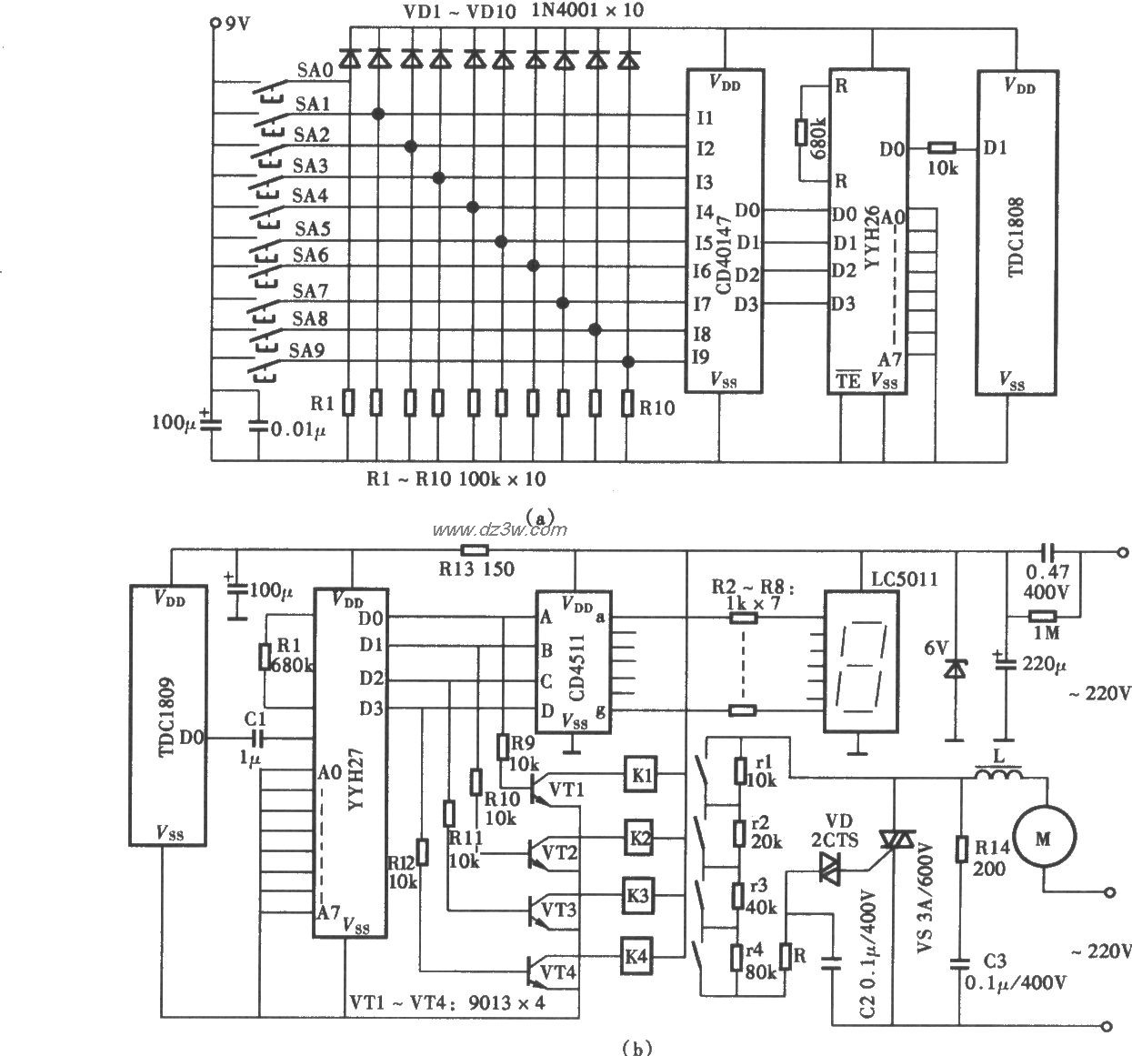 十挡数显吊扇无线电遥控电路图