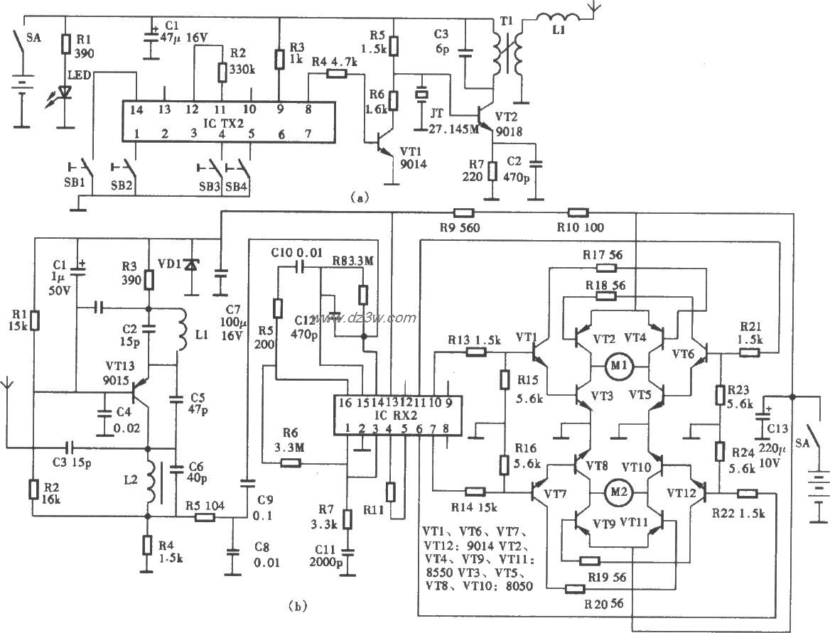 无线电遥控玩具车电路电路图