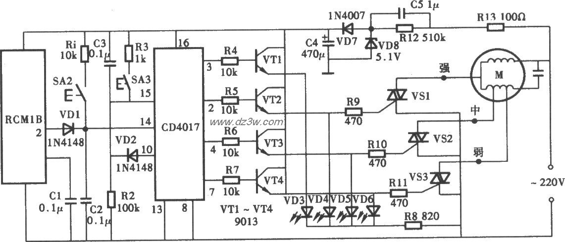 无线电遥控风扇调速器电电路图