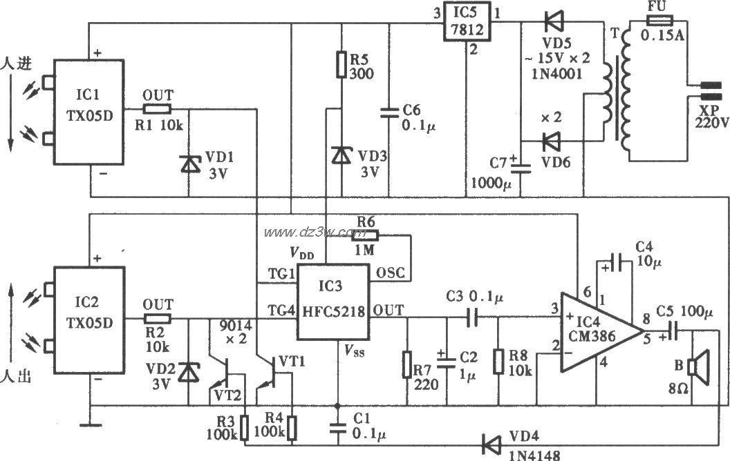 采用TX05D的红外线控制电电路图