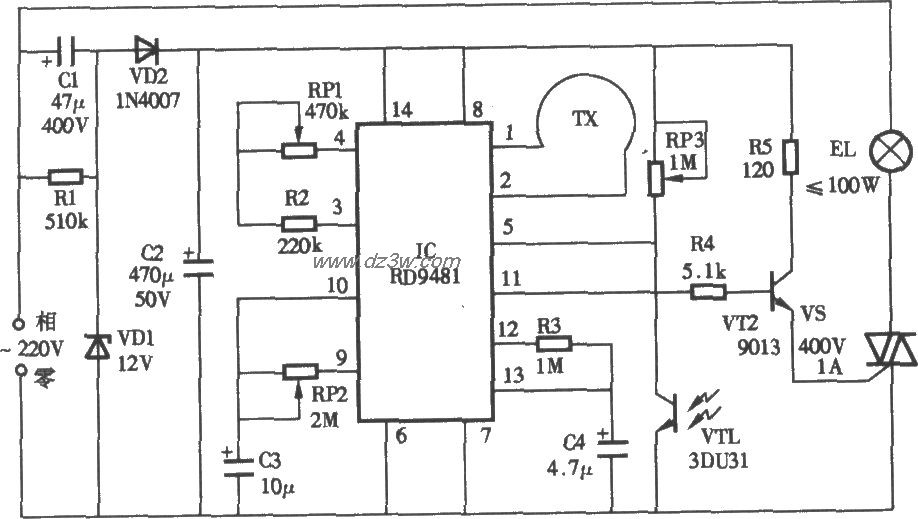 采用RD9481微波探测控制电路图