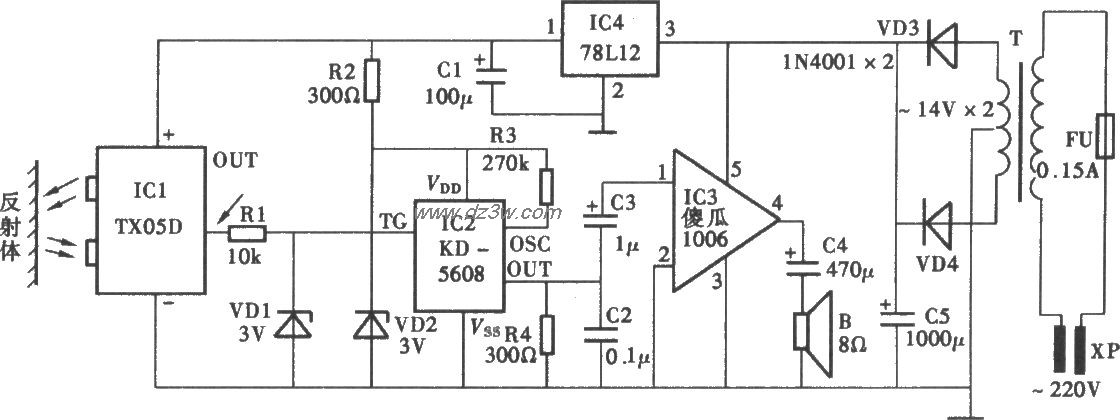 采用TX05D的红外线控制电电路图