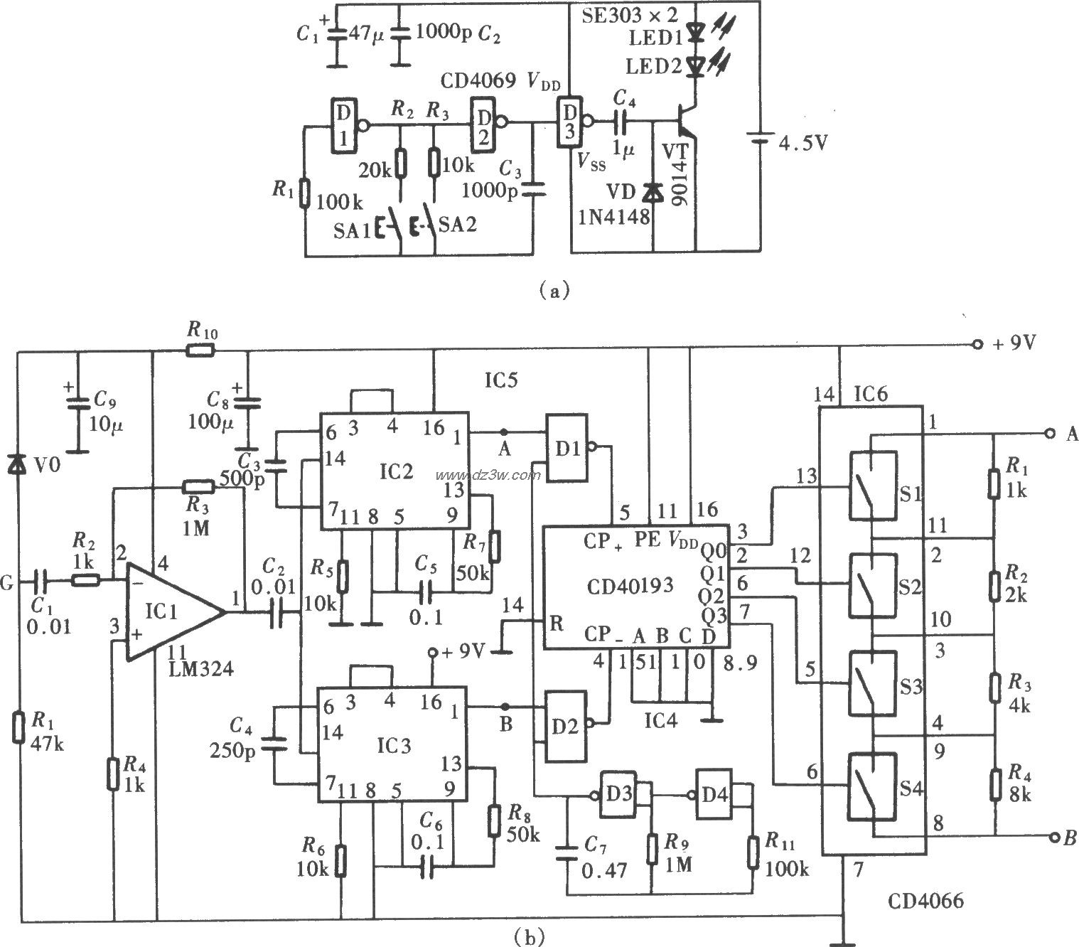 用CD4046组成的遥控接收电路图