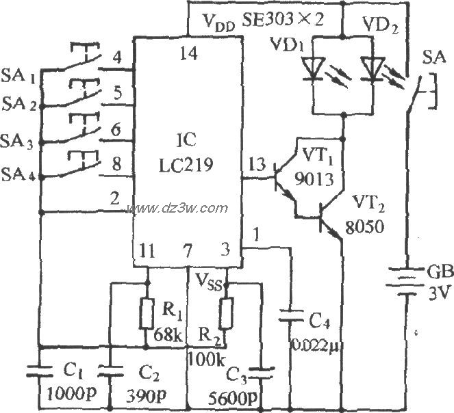 多功能红外遥控风扇电路电路图