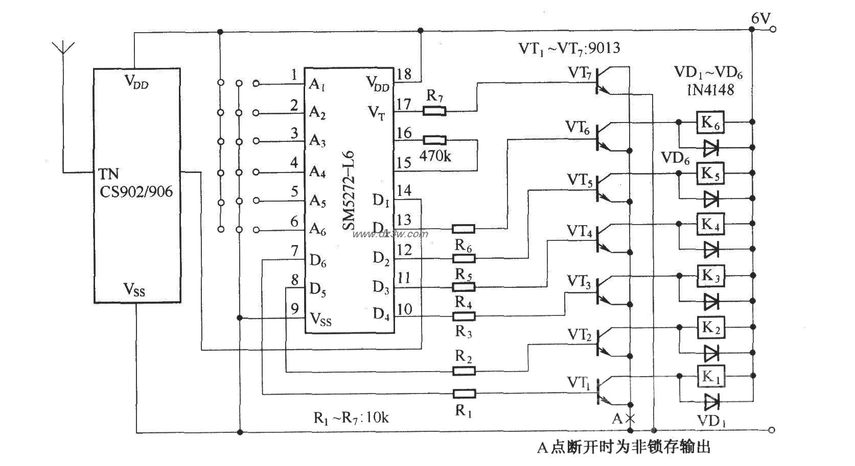 六路遥控接收电路(CS902电路图