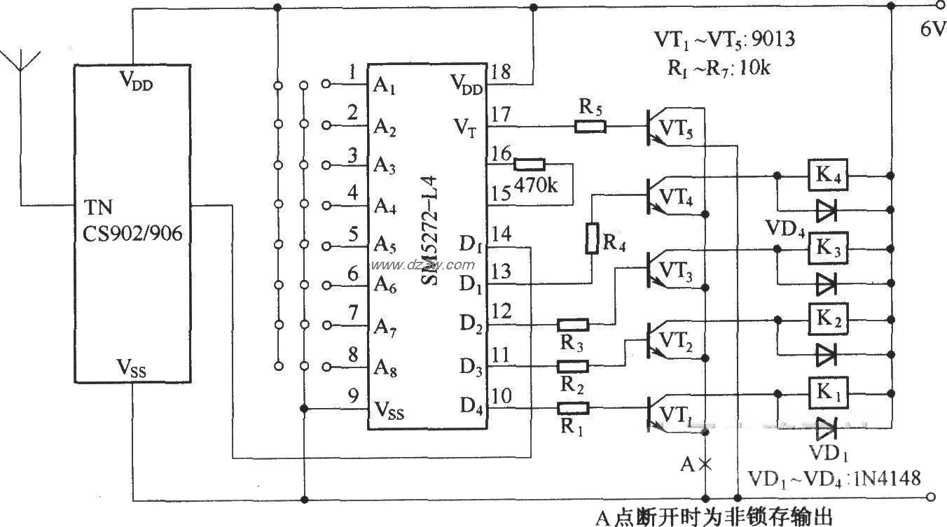 四路遥控接收器(CS902)电路图