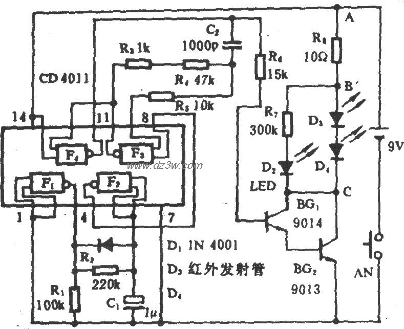 电风扇红外发射器(4011)电路图