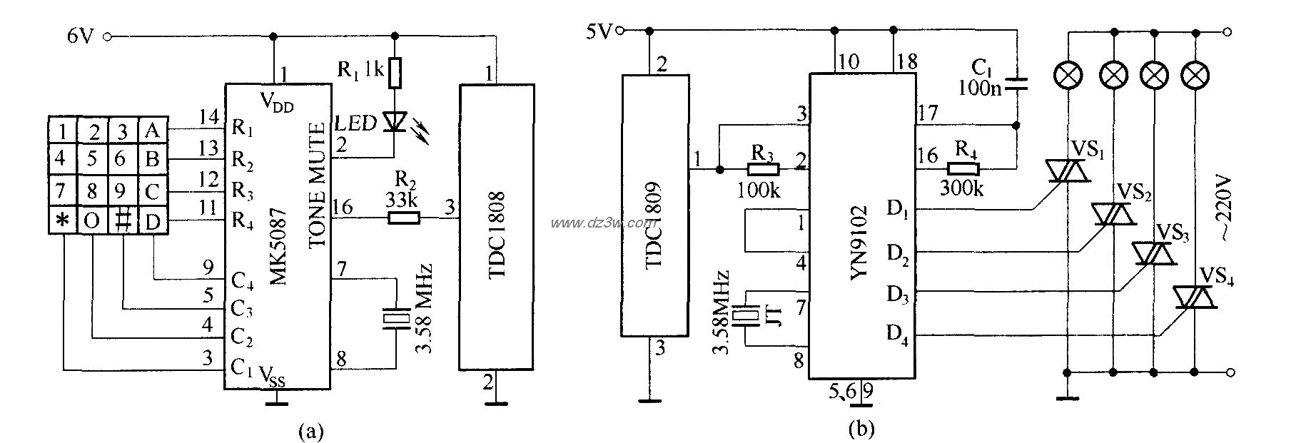 遥控变色吊灯(TDC1808/T电路图