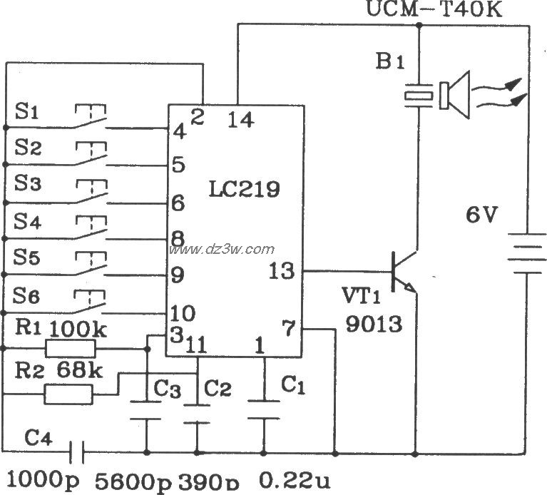 LC219/220A构成超声波6路电路图