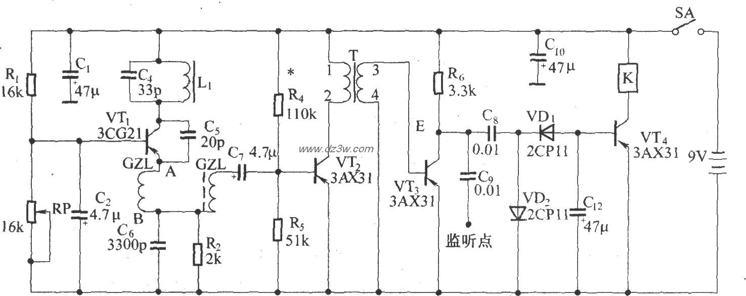 超再生式无线电接收器电电路图