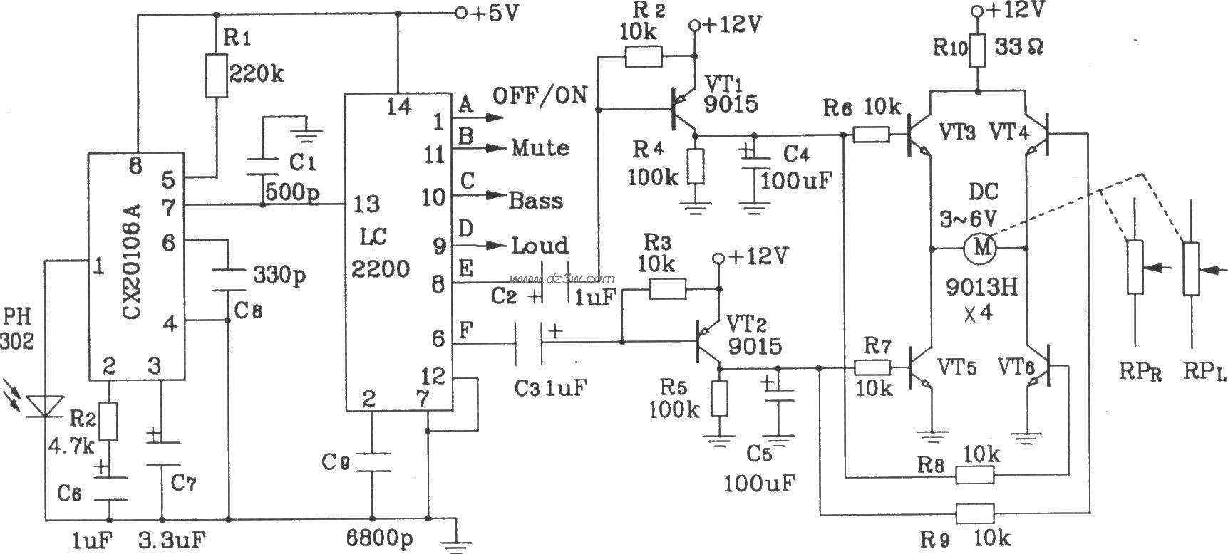 LC2200构成收录音量遥控电路图