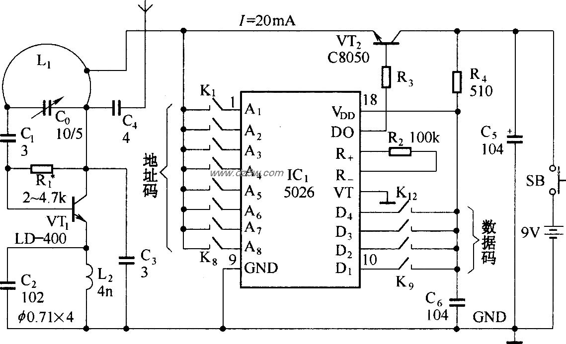 超小型400米无线遥控器电电路图