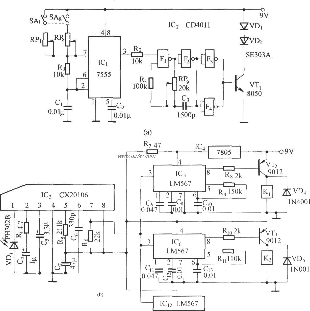 八通道红外遥控电路电路图