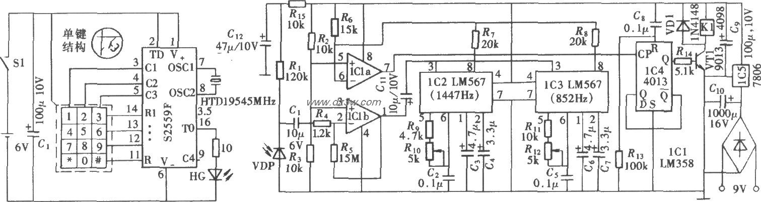 由LM567作译码器的DTMF红电路图