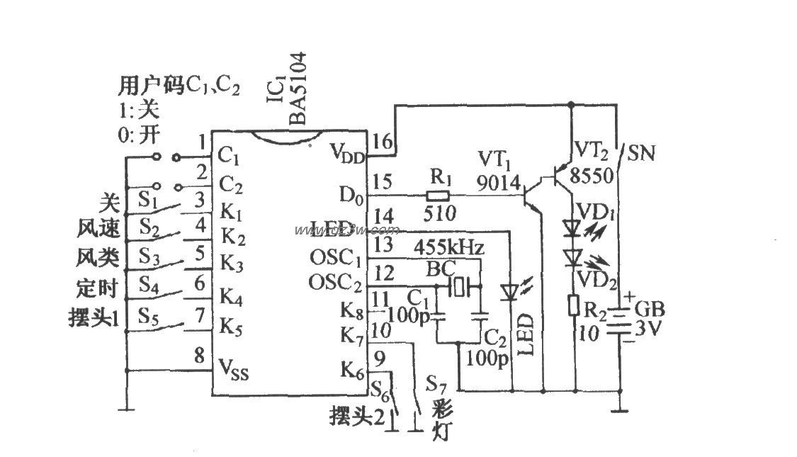 BA5104／BA8207K红外遥控电路图