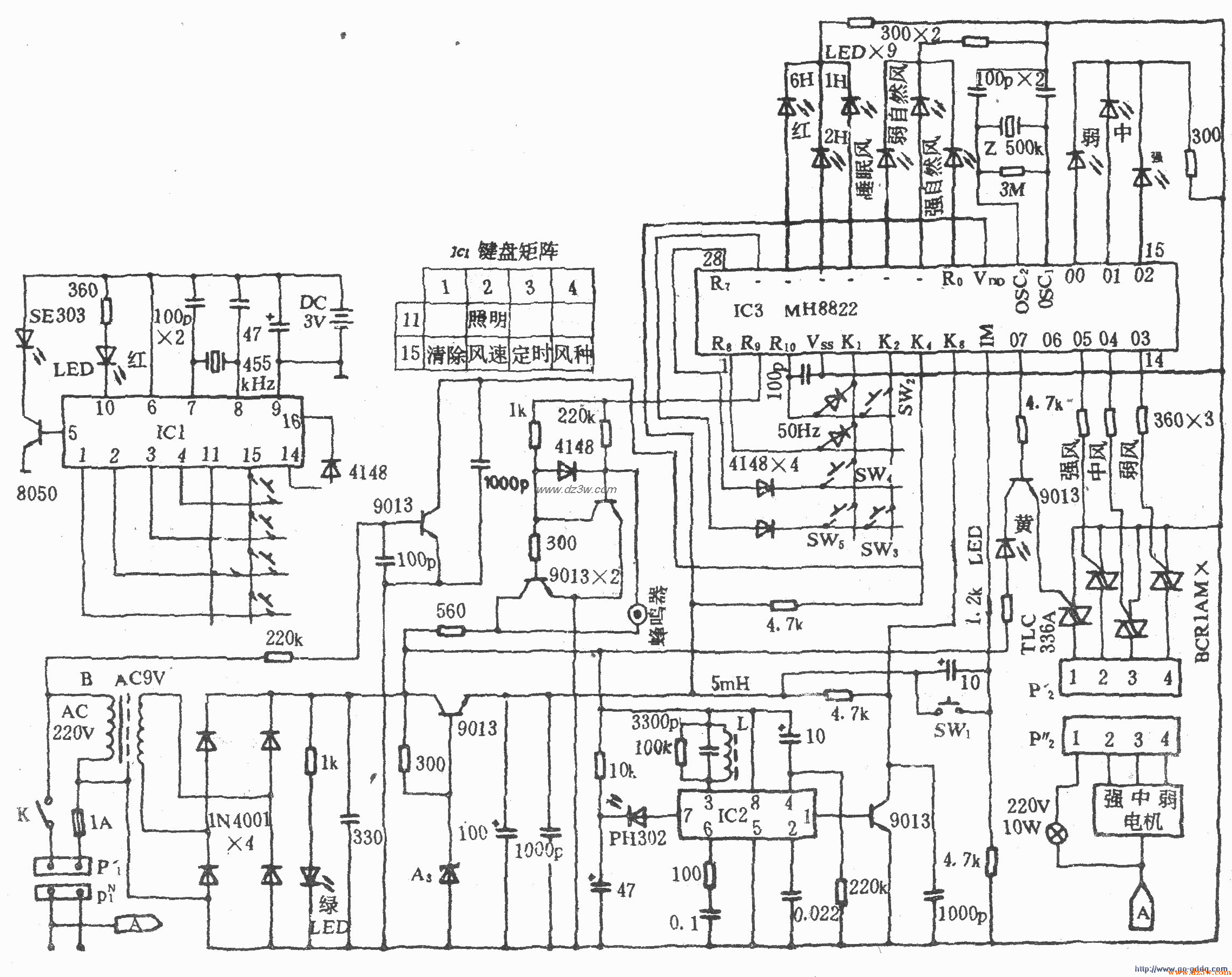 长城FS26-40电风扇遥控电电路图