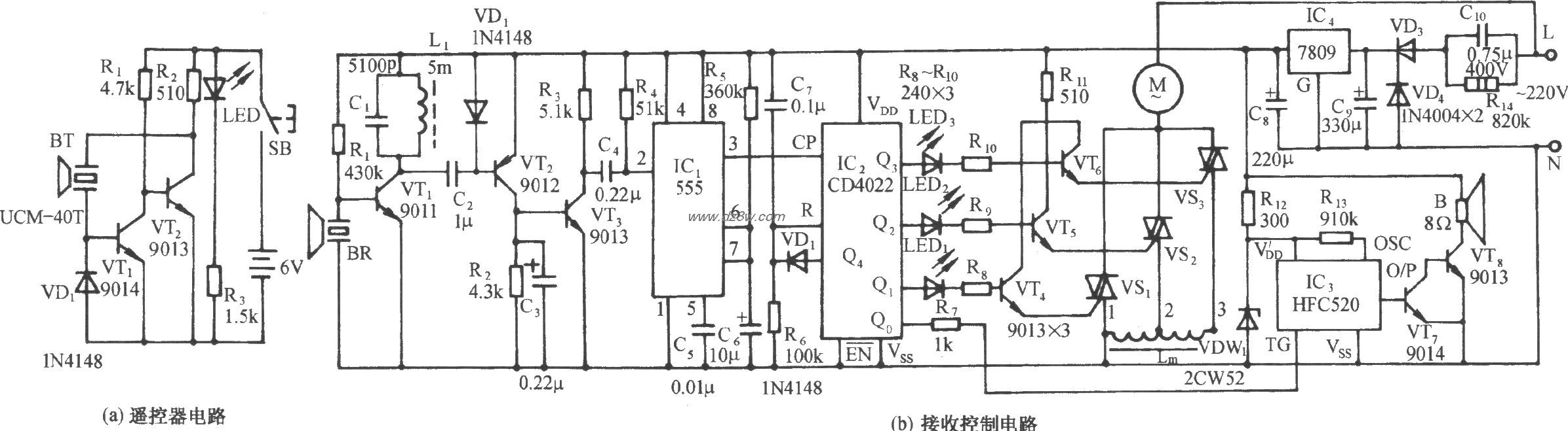 超声波遥控电风扇调速伴电路图