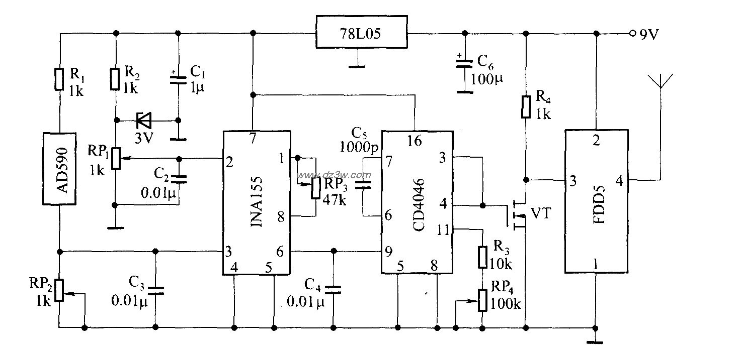 数字遥测温度表(FDD5/JD电路图