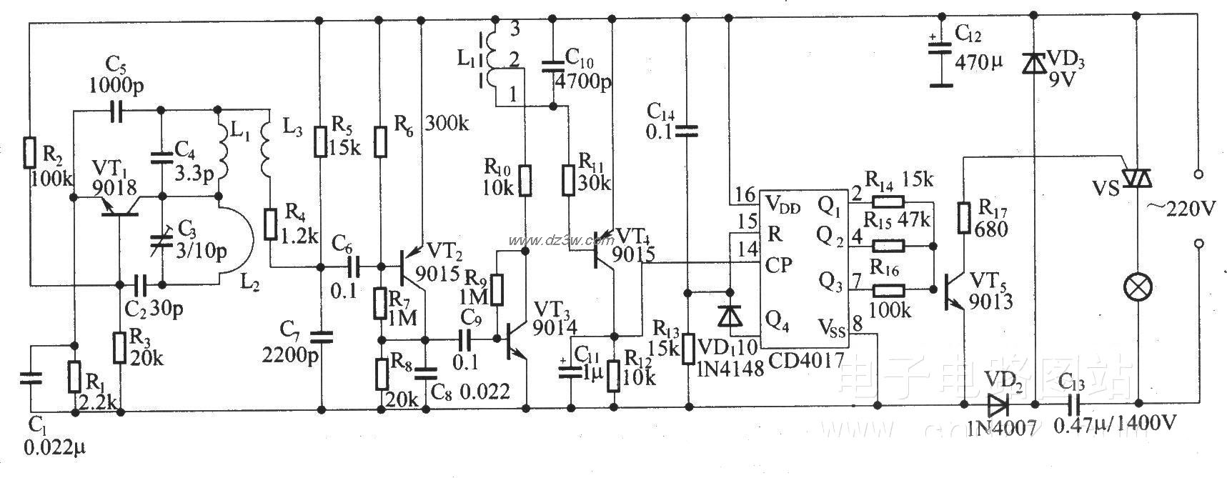 遥控调光调速接收器电路电路图