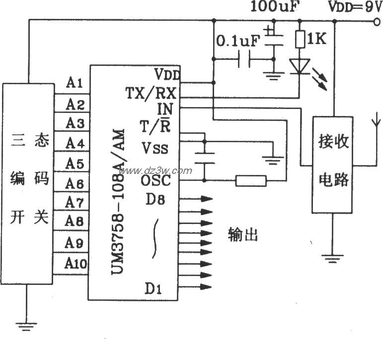 UM3758-108A/AM构成的遥电路图