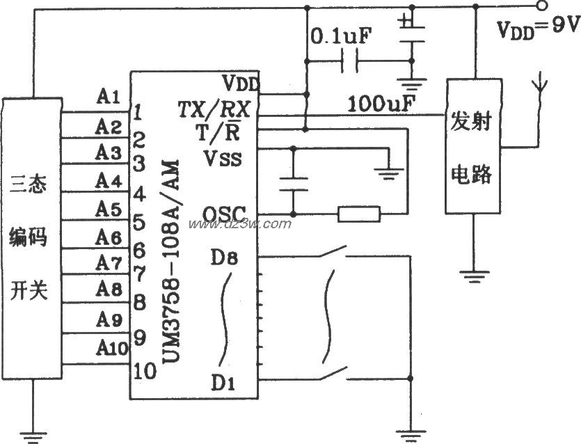 UM3758-108A/AM构成的遥电路图