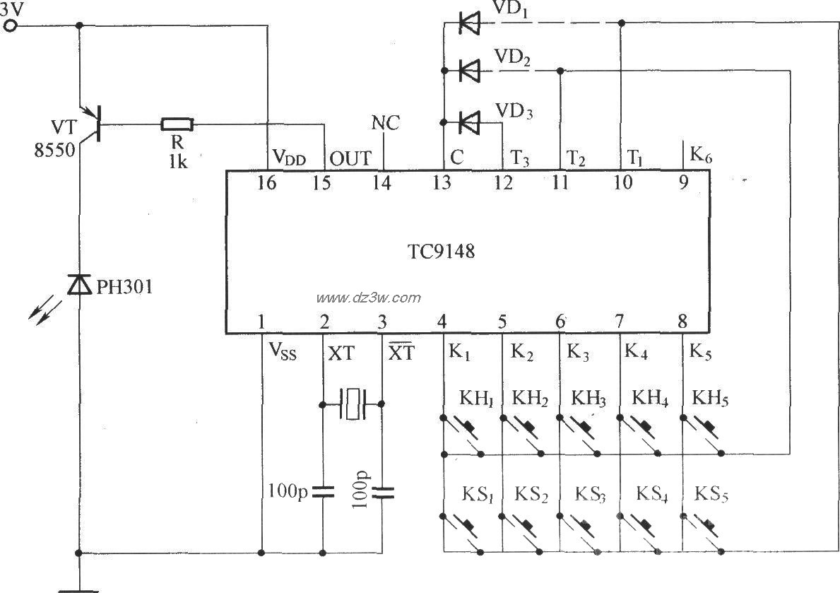 由TC9148组成的编码发射电路图