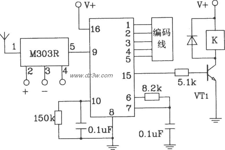 M303R构成的遥控解码接收电路图