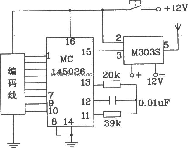 M303S构成的遥控编码发射电路图