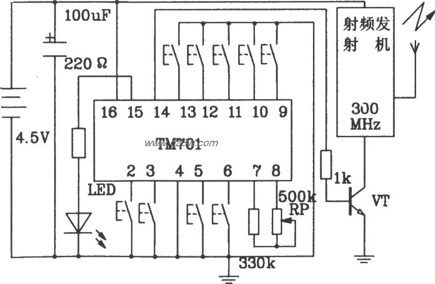 TM701构成射频遥控发射电电路图