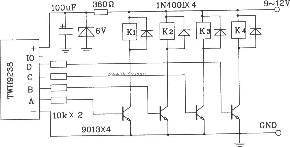 TWH9238构成的4位遥控开电路图