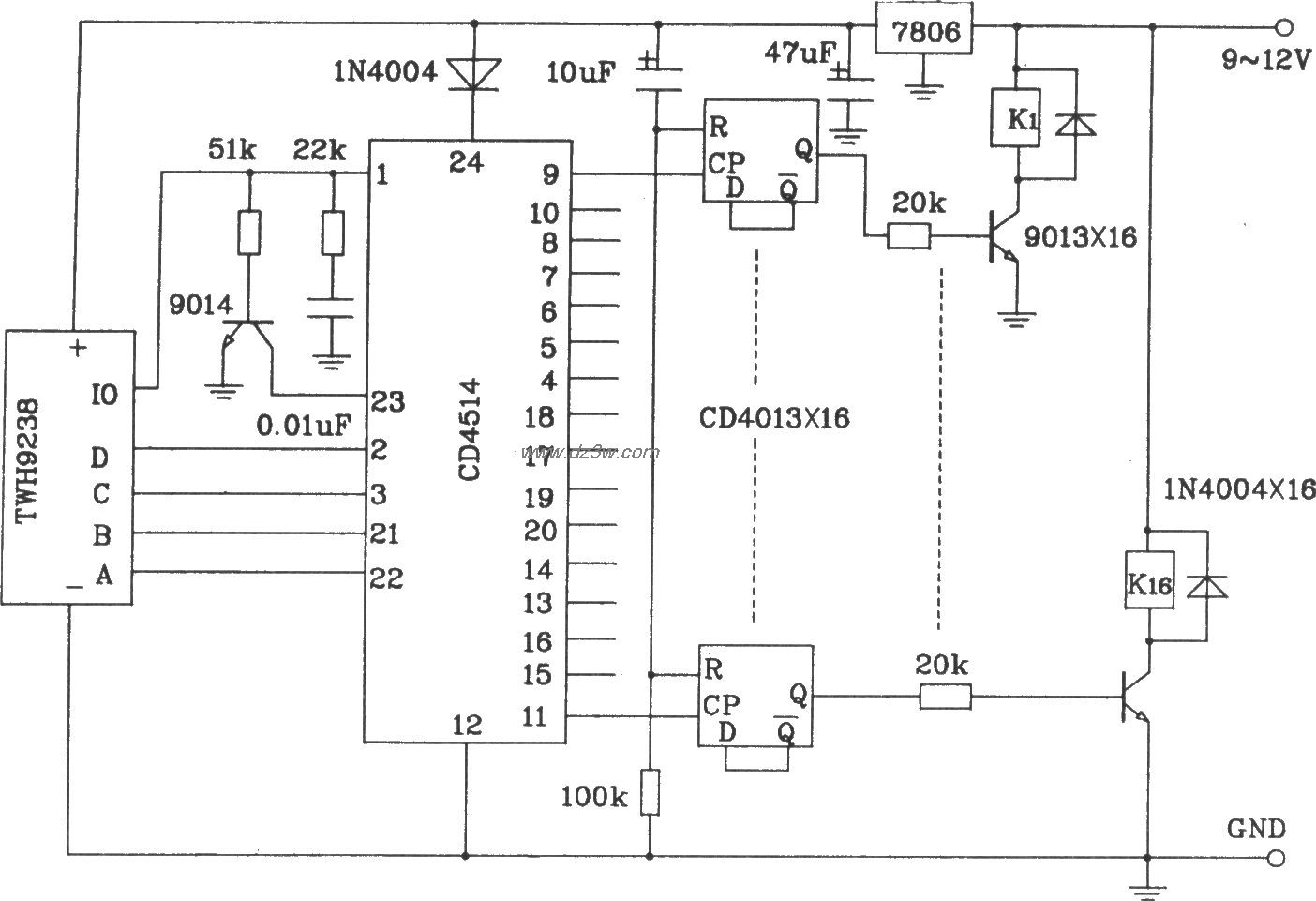 TWH9238构成扩展到16位的电路图