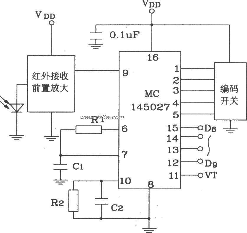 MC145027构成红外接收电电路图